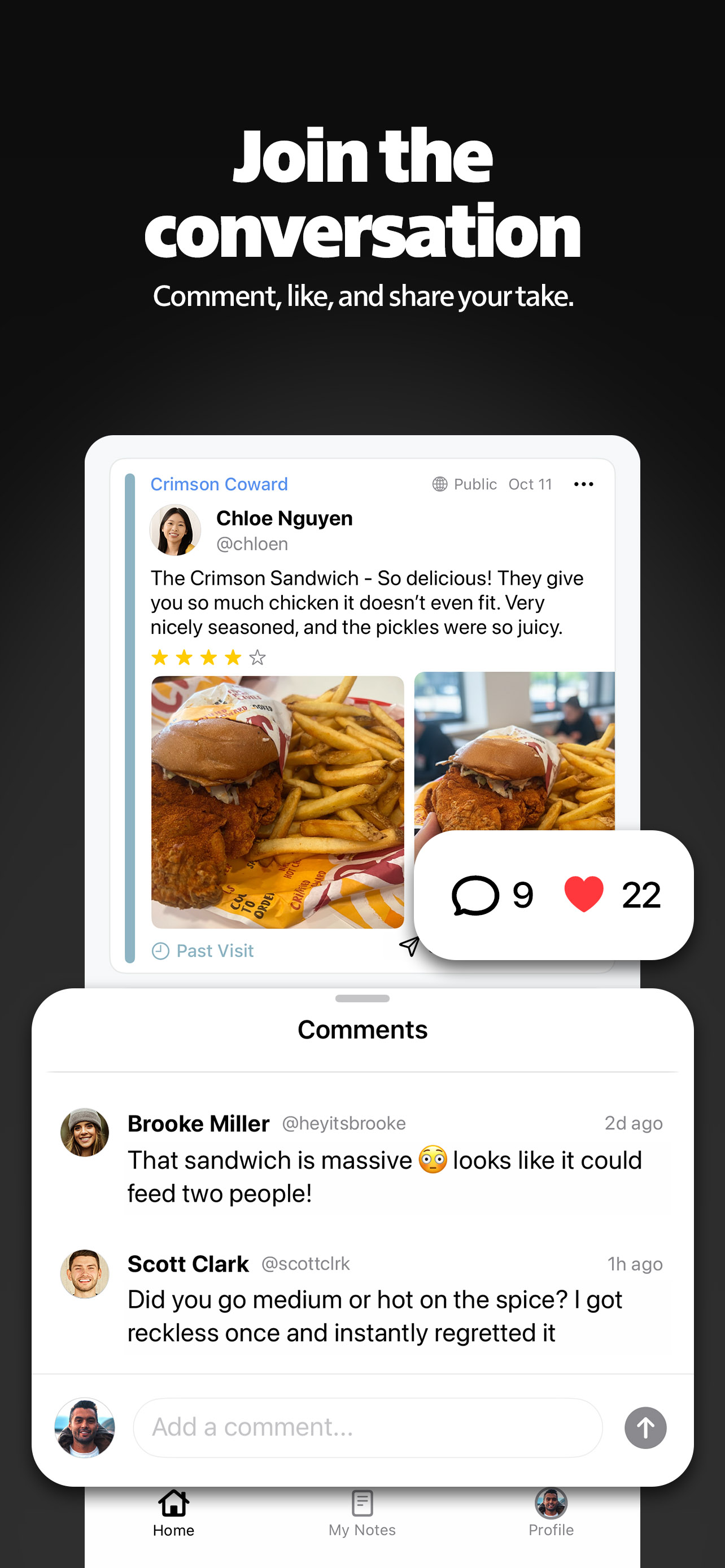 Screenshot of App. Join the conversation.