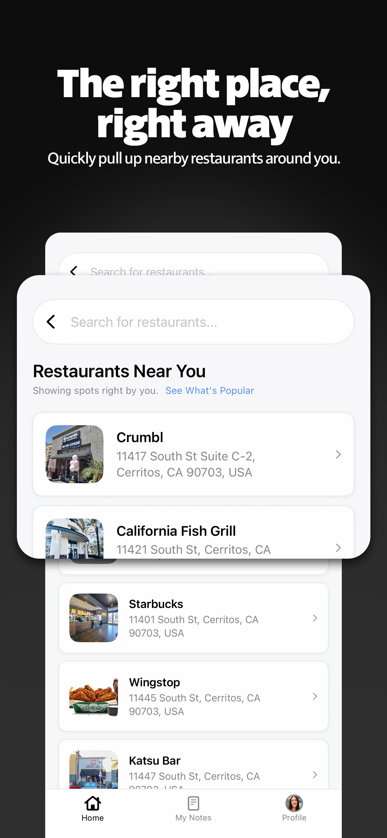 Screenshot of App. The right place, right away.