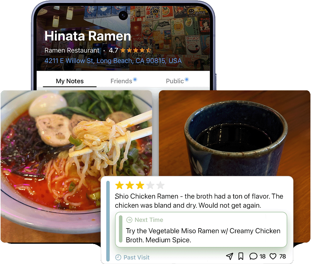Saving a dish to try on your next visit in the Next Time app