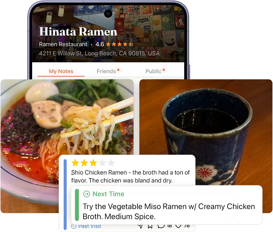 Saving a dish to try on your next visit in the Next Time app