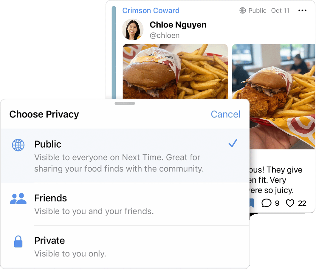 Choosing per-note privacy in the Next Time app
