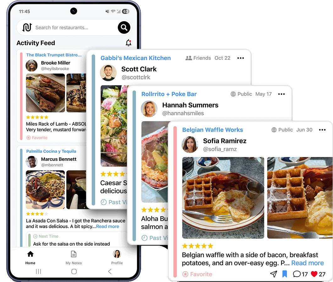 The friends and foodie community feed in the Next Time app