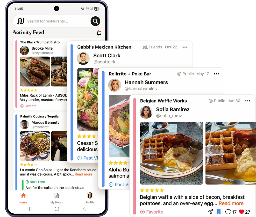 The friends and foodie community feed in the Next Time app